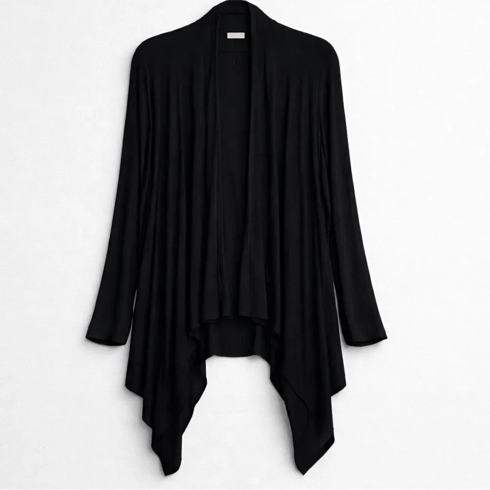 R 2D black ribbed lightweight cardigan